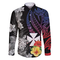 Wallis and Futuna Bastille Day Family Matching Long Sleeve Bodycon Dress and Hawaiian Shirt Tropical Turtle Hibiscus Polynesian Pattern