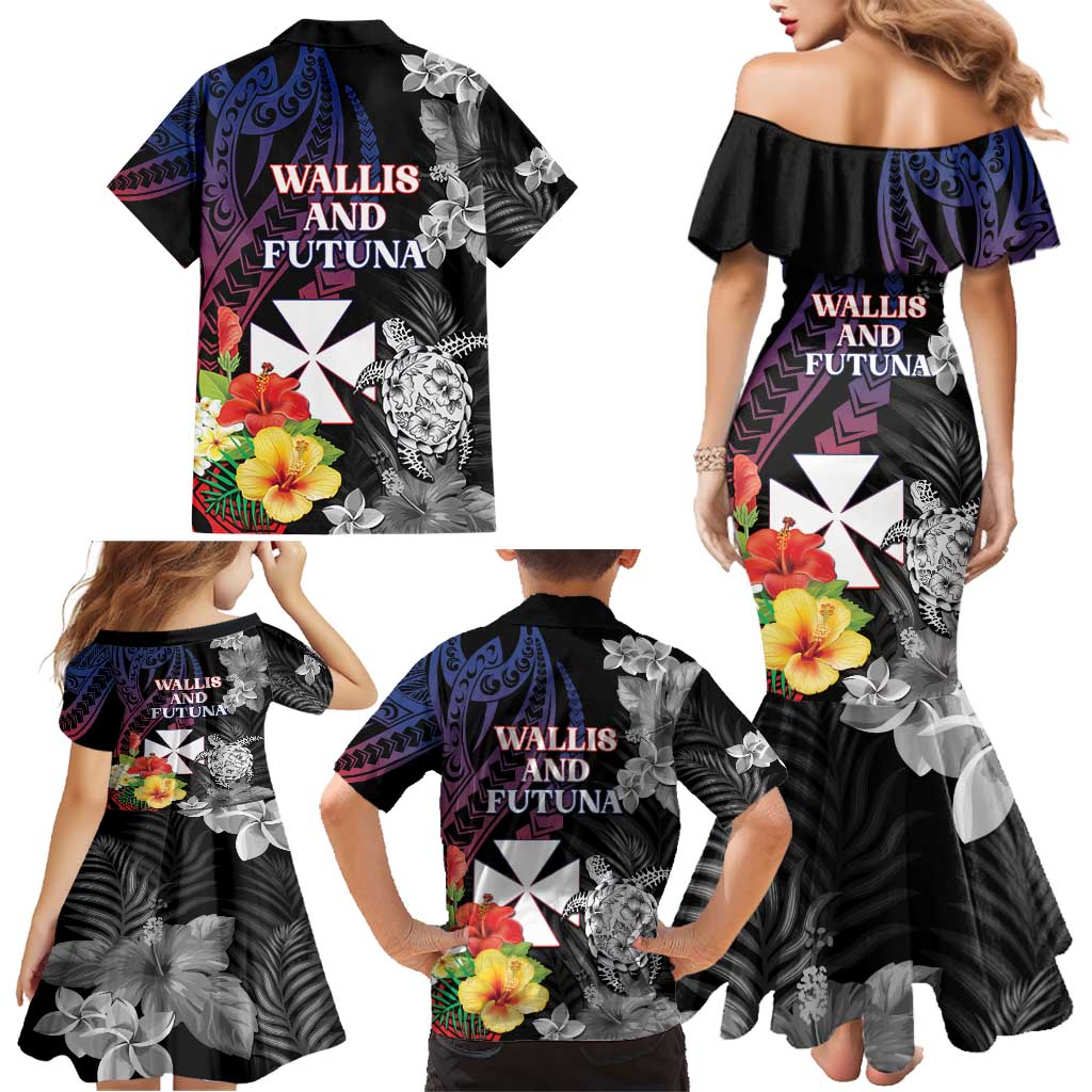 Wallis and Futuna Bastille Day Family Matching Mermaid Dress and Hawaiian Shirt Tropical Turtle Hibiscus Polynesian Pattern