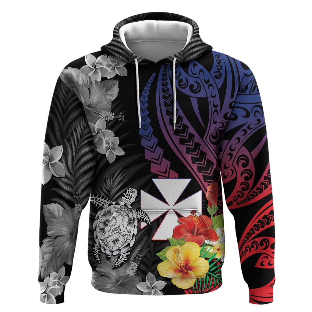 Wallis and Futuna Bastille Day Hoodie Tropical Turtle Hibiscus Polynesian Pattern