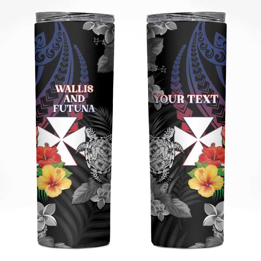 Personalised Wallis and Futuna Bastille Day Skinny Tumbler Tropical Turtle Hibiscus Polynesian Pattern