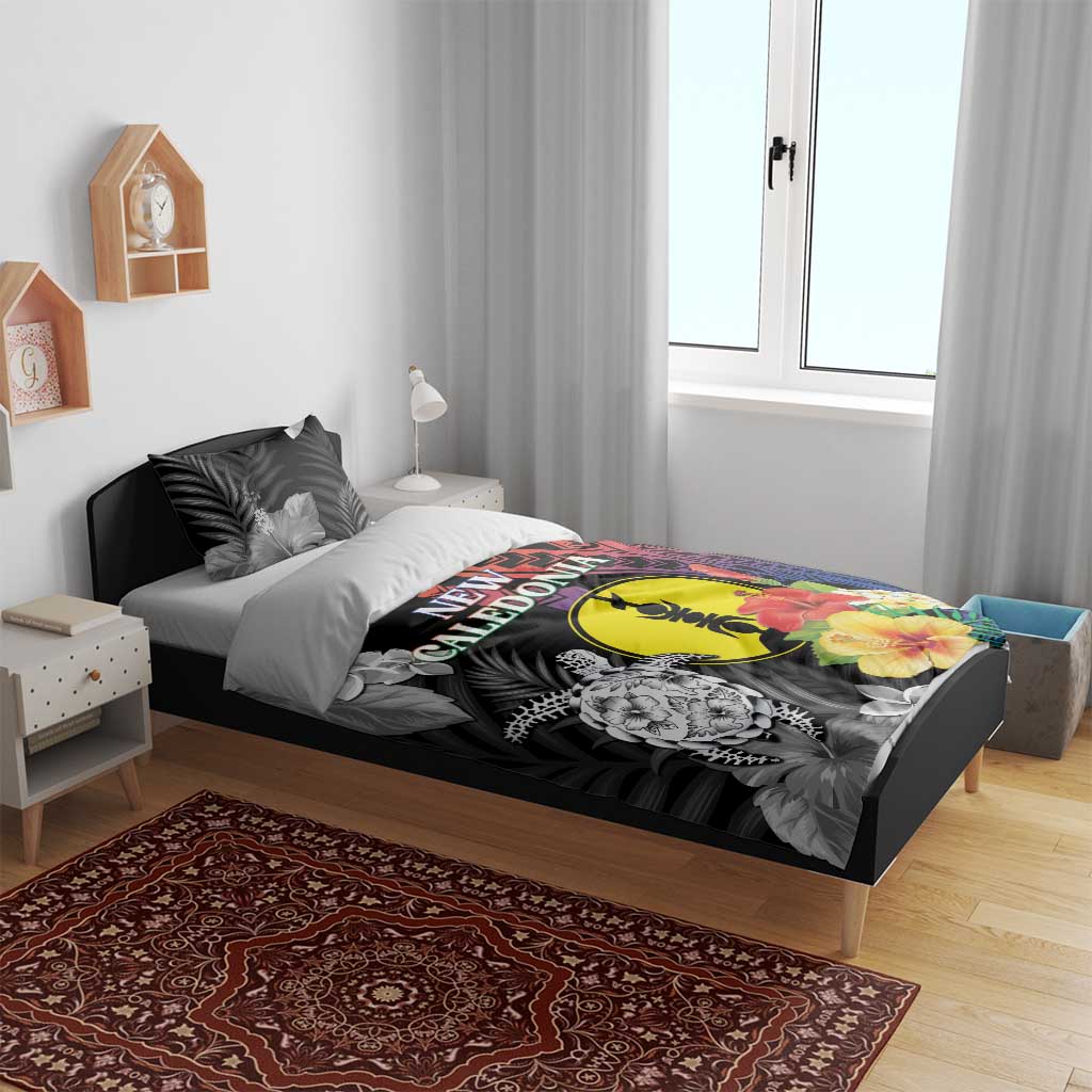 New Caledonia Bastille Day Bedding Set Tropical Turtle Hibiscus Polynesian Pattern