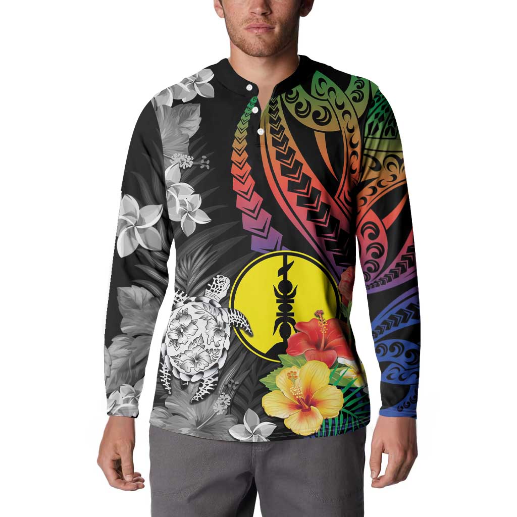 New Caledonia Bastille Day Button Sweatshirt Tropical Turtle Hibiscus Polynesian Pattern