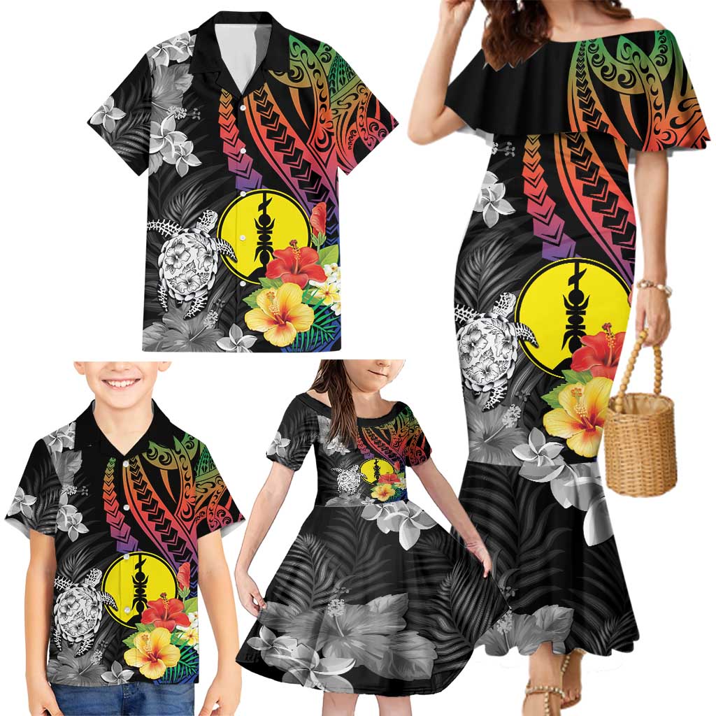 New Caledonia Bastille Day Family Matching Mermaid Dress and Hawaiian Shirt Tropical Turtle Hibiscus Polynesian Pattern