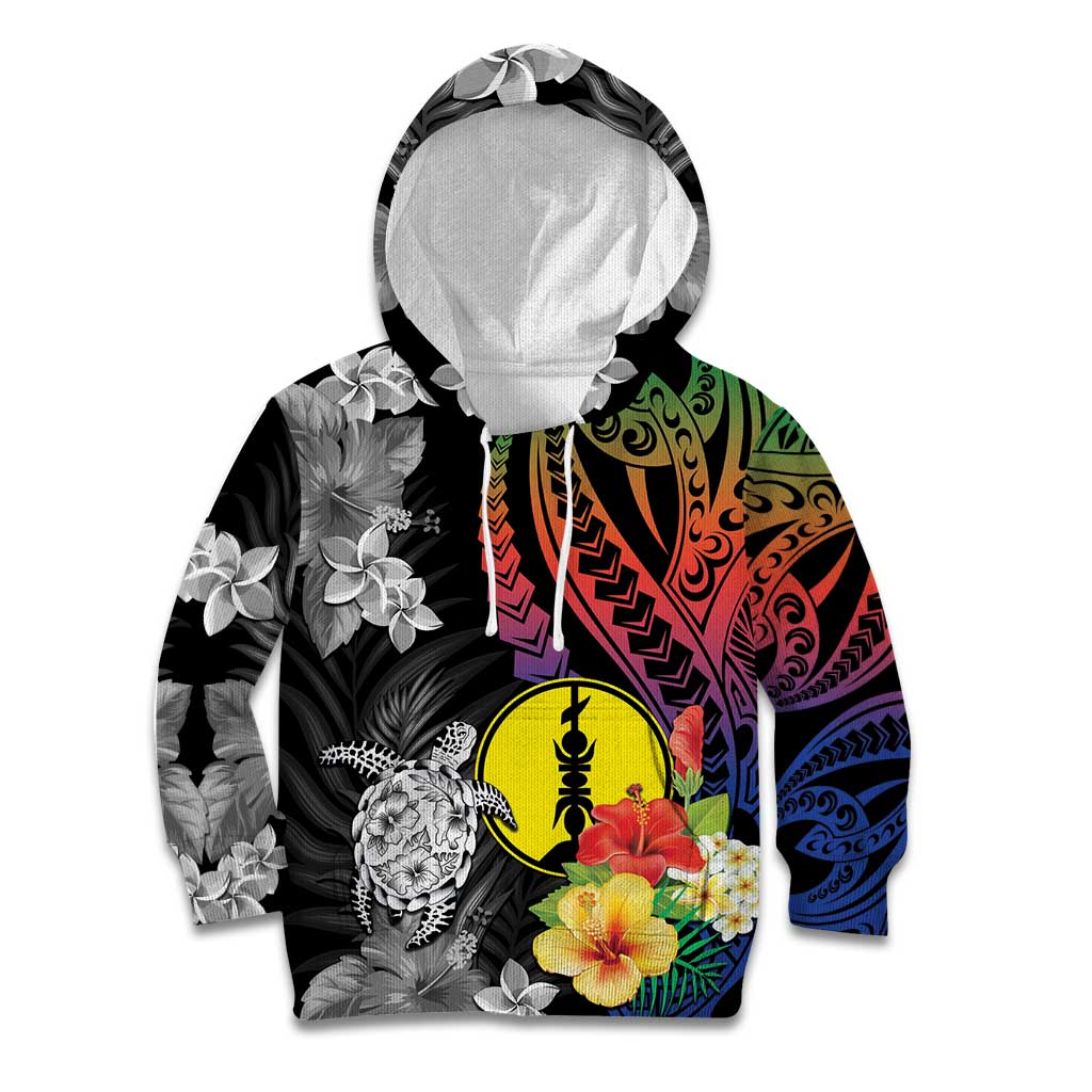 New Caledonia Bastille Day Kid Hoodie Tropical Turtle Hibiscus Polynesian Pattern