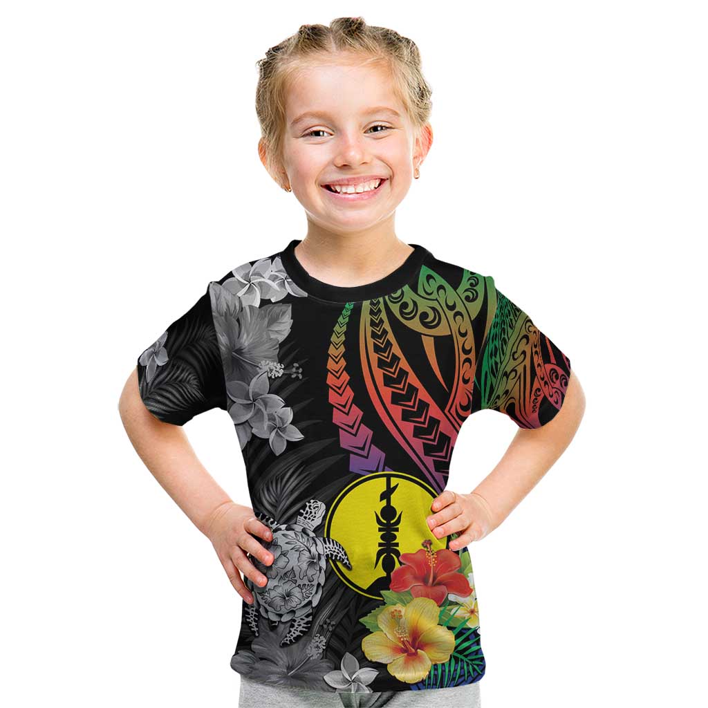 New Caledonia Bastille Day Kid T Shirt Tropical Turtle Hibiscus Polynesian Pattern