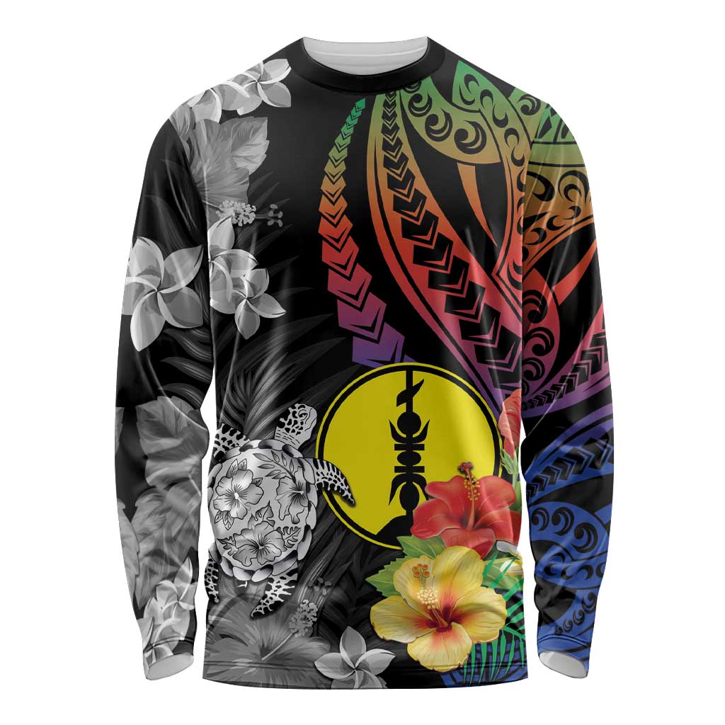 New Caledonia Bastille Day Long Sleeve Shirt Tropical Turtle Hibiscus Polynesian Pattern