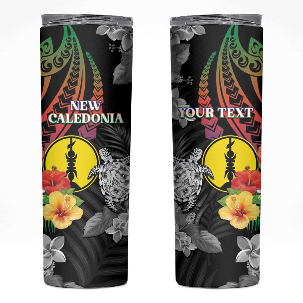 Personalised New Caledonia Bastille Day Skinny Tumbler Tropical Turtle Hibiscus Polynesian Pattern