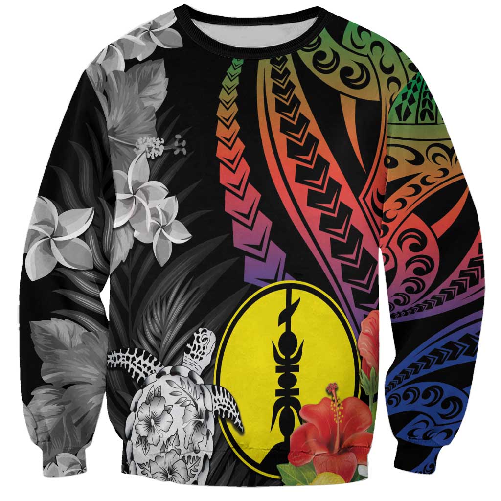 New Caledonia Bastille Day Sweatshirt Tropical Turtle Hibiscus Polynesian Pattern