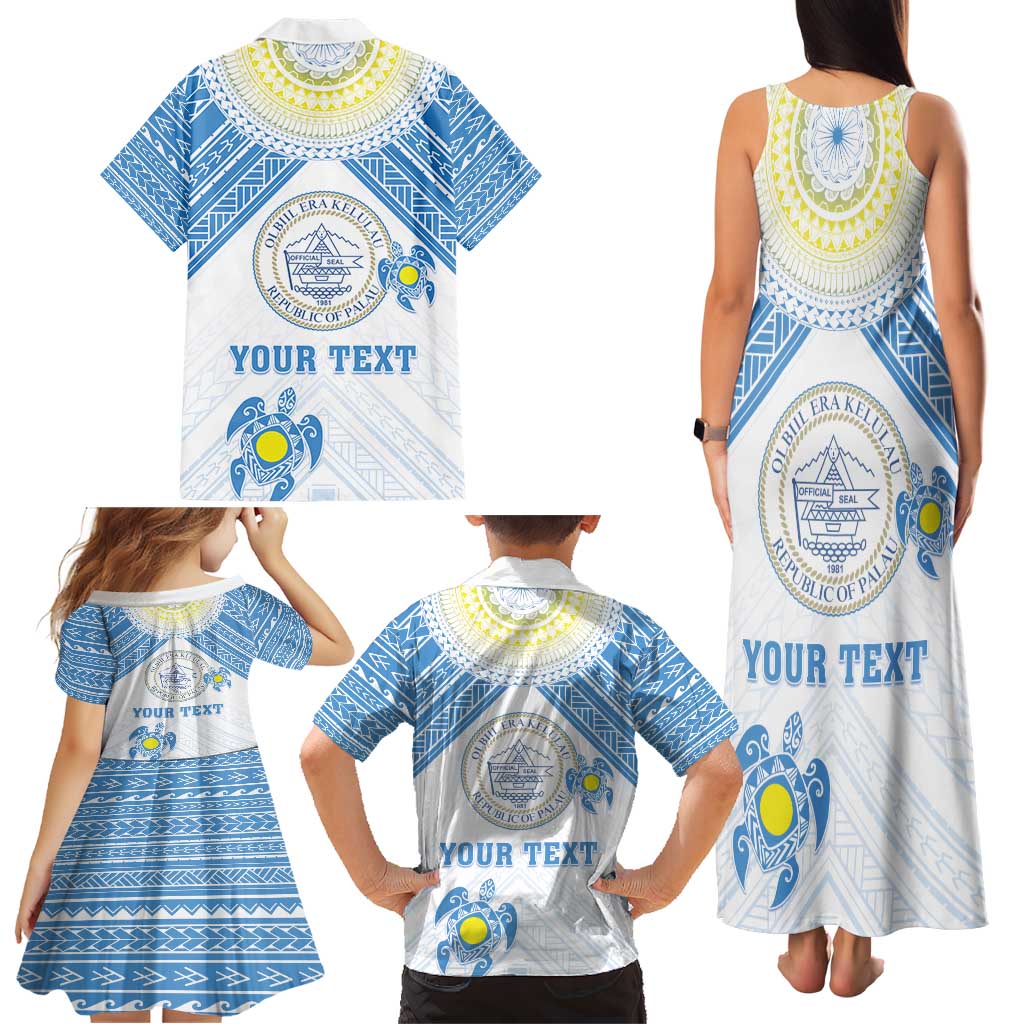 Personalised Palau Constitution Day Family Matching Tank Maxi Dress and Hawaiian Shirt Polynesian Turtle
