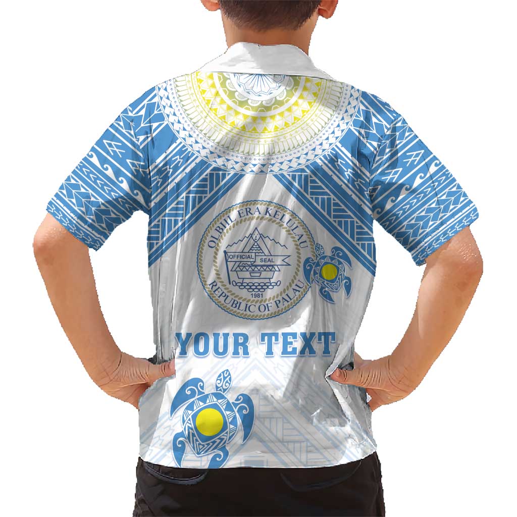 Personalised Palau Constitution Day Kid Hawaiian Shirt Polynesian Turtle