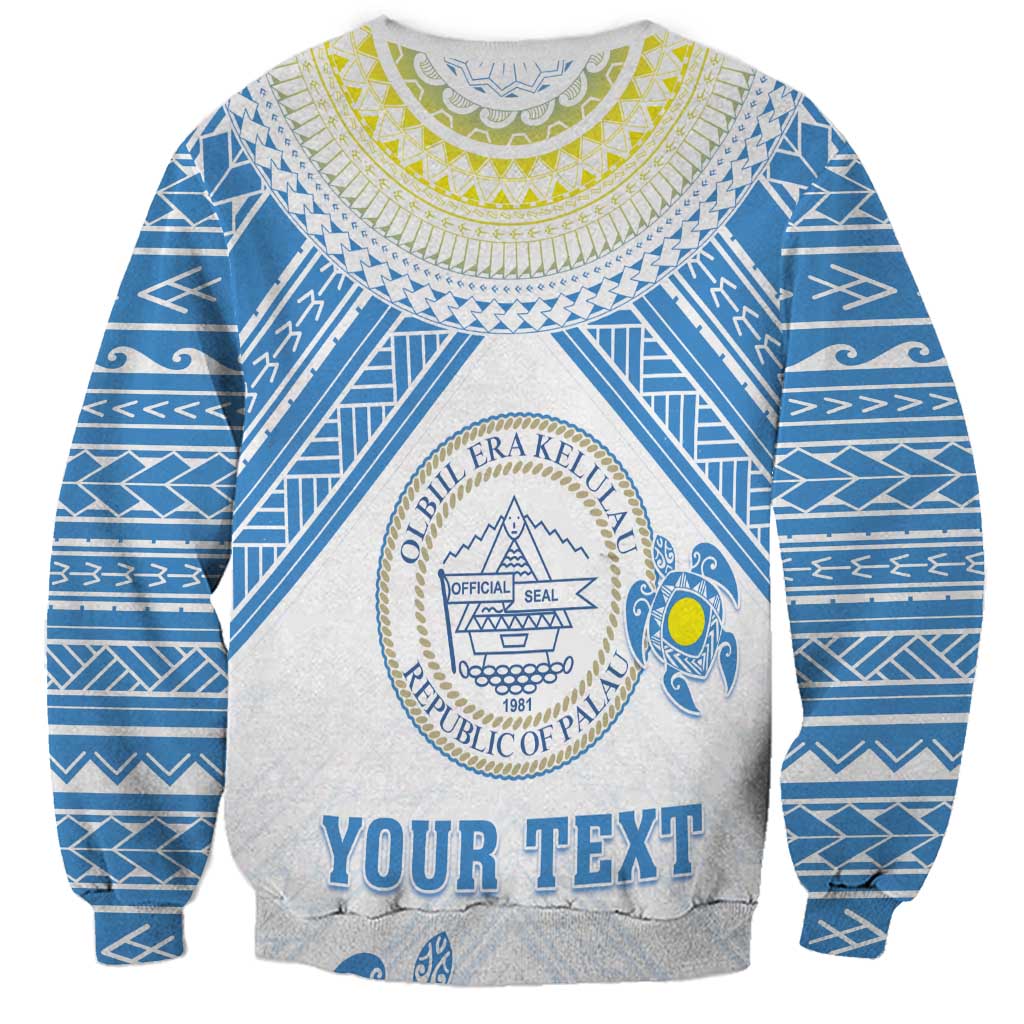 Personalised Palau Constitution Day Sweatshirt Polynesian Turtle