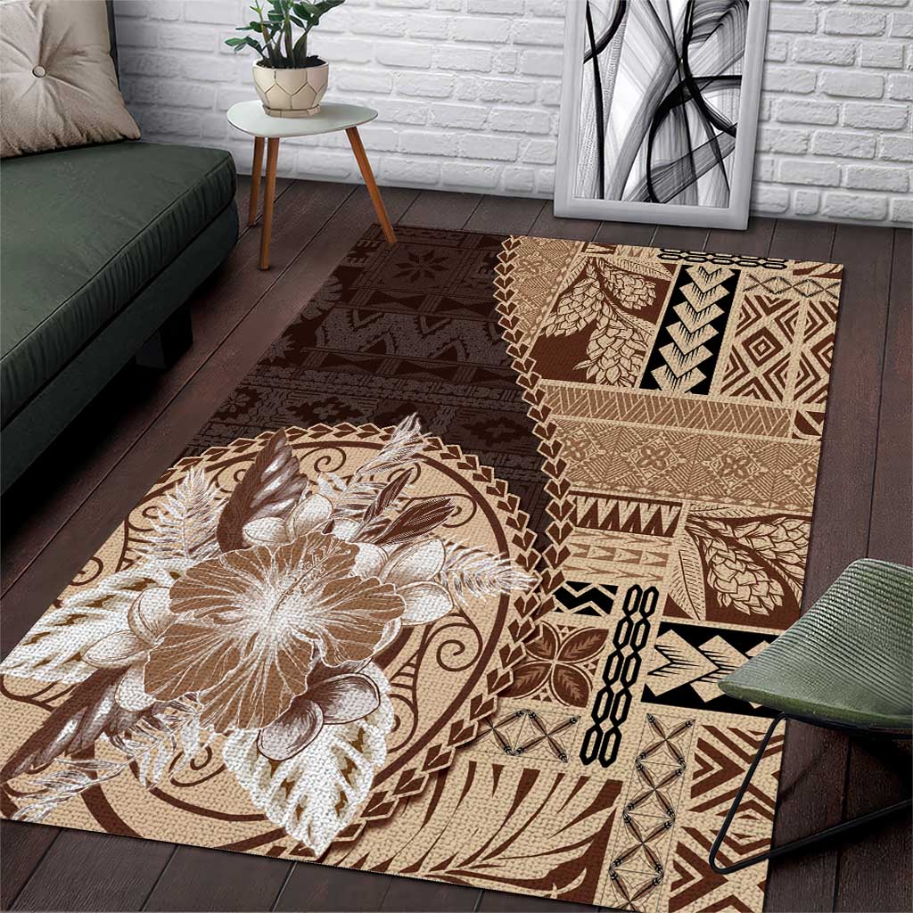 Samoa Siapo Elegant Area Rug Hibiscus Chocolate Brown Motifs - Polynesian Pride