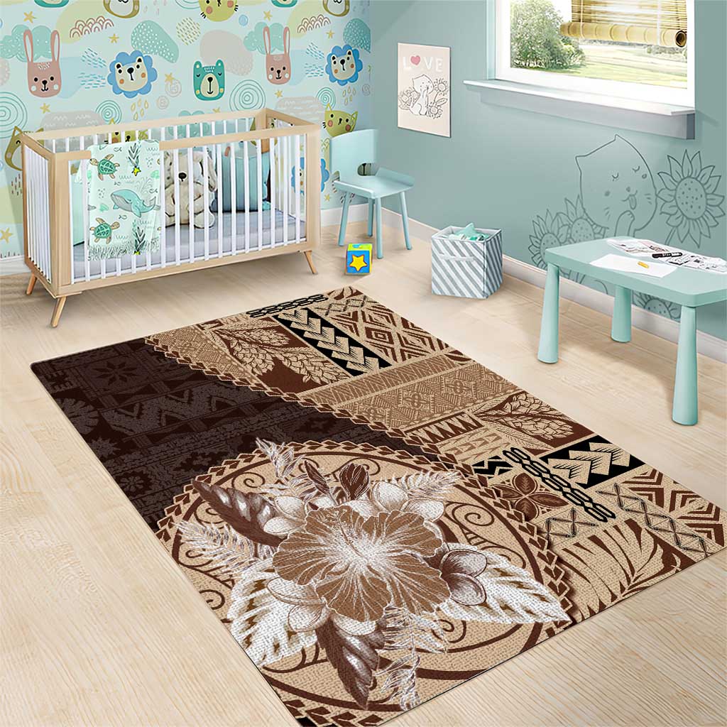 Samoa Siapo Elegant Area Rug Hibiscus Chocolate Brown Motifs - Polynesian Pride