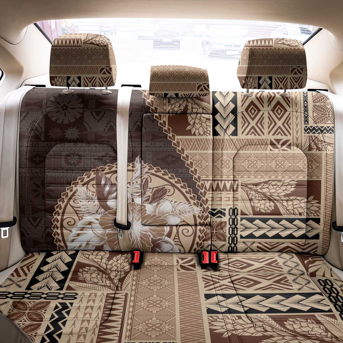 Samoa Siapo Elegant Back Car Seat Cover Hibiscus Chocolate Brown Motifs - Polynesian Pride