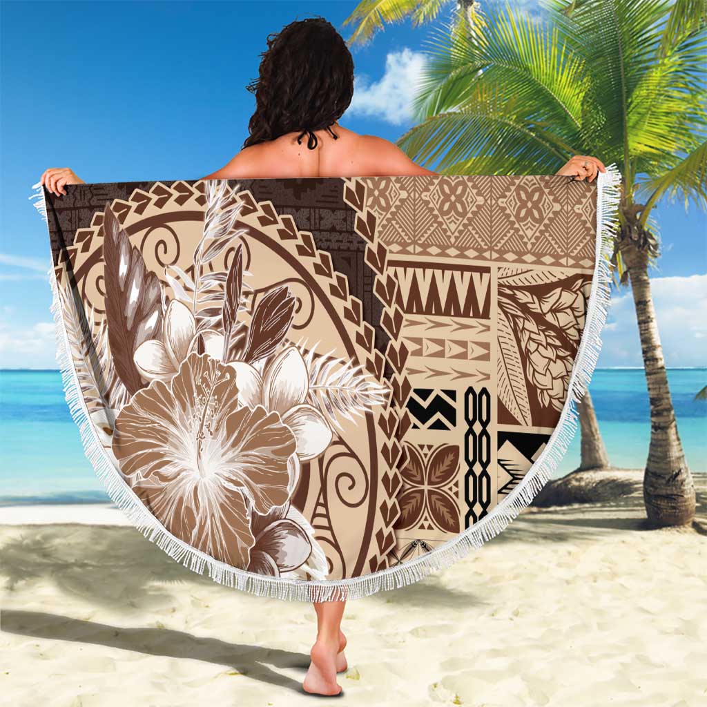 Samoa Siapo Elegant Beach Blanket Hibiscus Chocolate Brown Motifs - Polynesian Pride