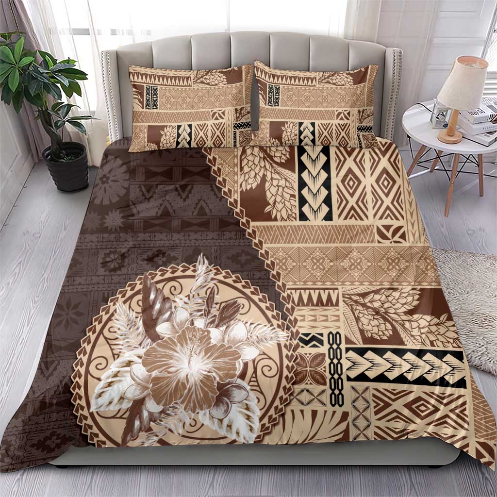 Samoa Siapo Elegant Bedding Set Hibiscus Chocolate Brown Motifs - Polynesian Pride