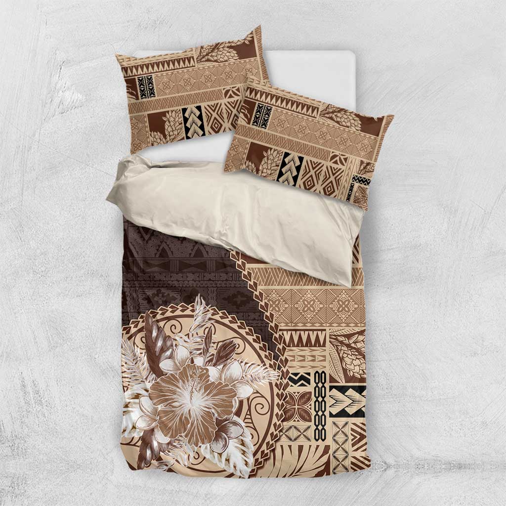 Samoa Siapo Elegant Bedding Set Hibiscus Chocolate Brown Motifs - Polynesian Pride