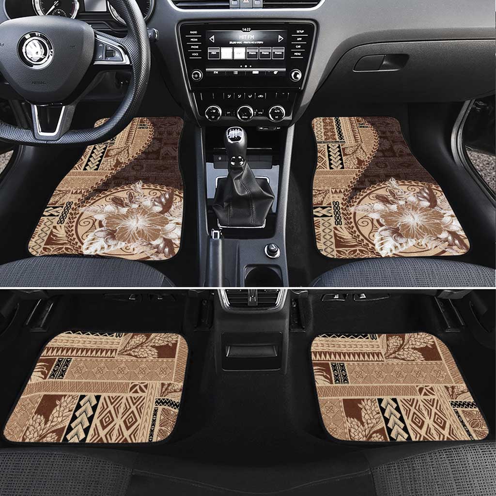 Samoa Siapo Elegant Car Mats Hibiscus Chocolate Brown Motifs - Polynesian Pride