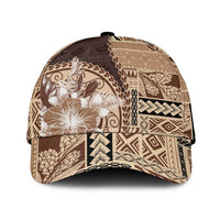 Samoa Siapo Elegant Classic Cap Hibiscus Chocolate Brown Motifs - Polynesian Pride