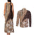 Samoa Siapo Elegant Couples Matching Tank Maxi Dress and Long Sleeve Button Shirt Hibiscus Chocolate Brown Motifs - Polynesian Pride