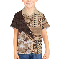 Samoa Siapo Elegant Family Matching Long Sleeve Bodycon Dress and Hawaiian Shirt Hibiscus Chocolate Brown Motifs - Polynesian Pride