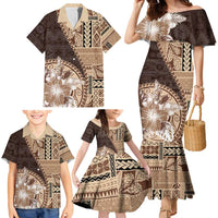 Samoa Siapo Elegant Family Matching Mermaid Dress and Hawaiian Shirt Hibiscus Chocolate Brown Motifs - Polynesian Pride