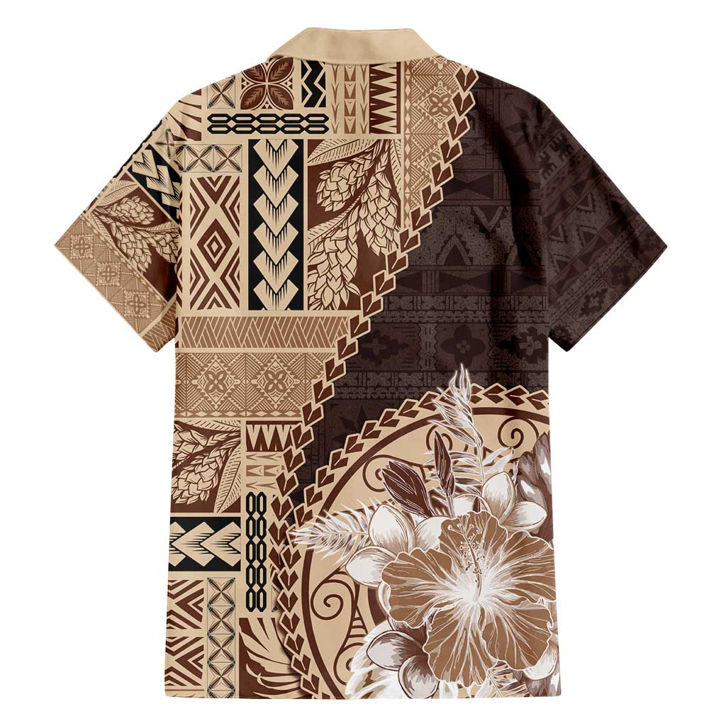 Samoa Siapo Elegant Family Matching Off Shoulder Maxi Dress and Hawaiian Shirt Hibiscus Chocolate Brown Motifs - Polynesian Pride