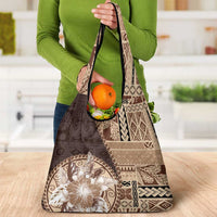Samoa Siapo Elegant Grocery Bag Hibiscus Chocolate Brown Motifs - Polynesian Pride