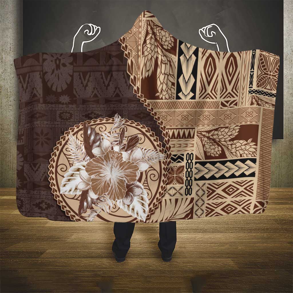 Samoa Siapo Elegant Hooded Blanket Hibiscus Chocolate Brown Motifs - Polynesian Pride