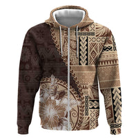 Samoa Siapo Elegant Hoodie Hibiscus Chocolate Brown Motifs - Polynesian Pride