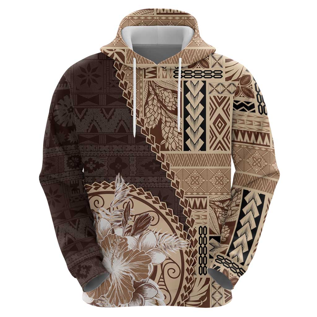 Samoa Siapo Elegant Hoodie Hibiscus Chocolate Brown Motifs - Polynesian Pride