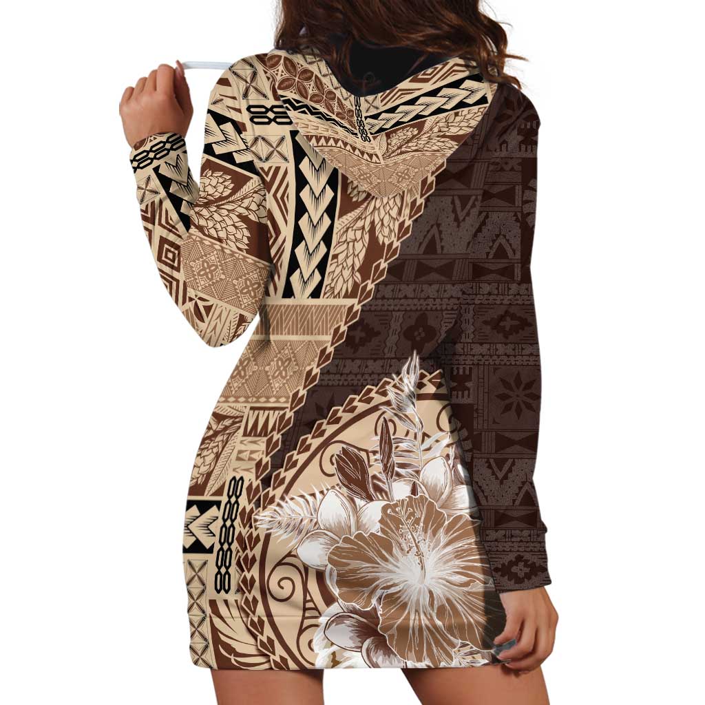 Samoa Siapo Elegant Hoodie Dress Hibiscus Chocolate Brown Motifs - Polynesian Pride