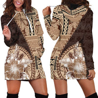 Samoa Siapo Elegant Hoodie Dress Hibiscus Chocolate Brown Motifs - Polynesian Pride