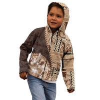 Samoa Siapo Elegant Kid Hoodie Hibiscus Chocolate Brown Motifs - Polynesian Pride