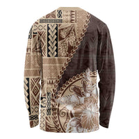 Samoa Siapo Elegant Long Sleeve Shirt Hibiscus Chocolate Brown Motifs - Polynesian Pride