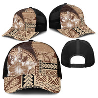 Samoa Siapo Elegant Mesh Trucker Cap Hibiscus Chocolate Brown Motifs - Polynesian Pride