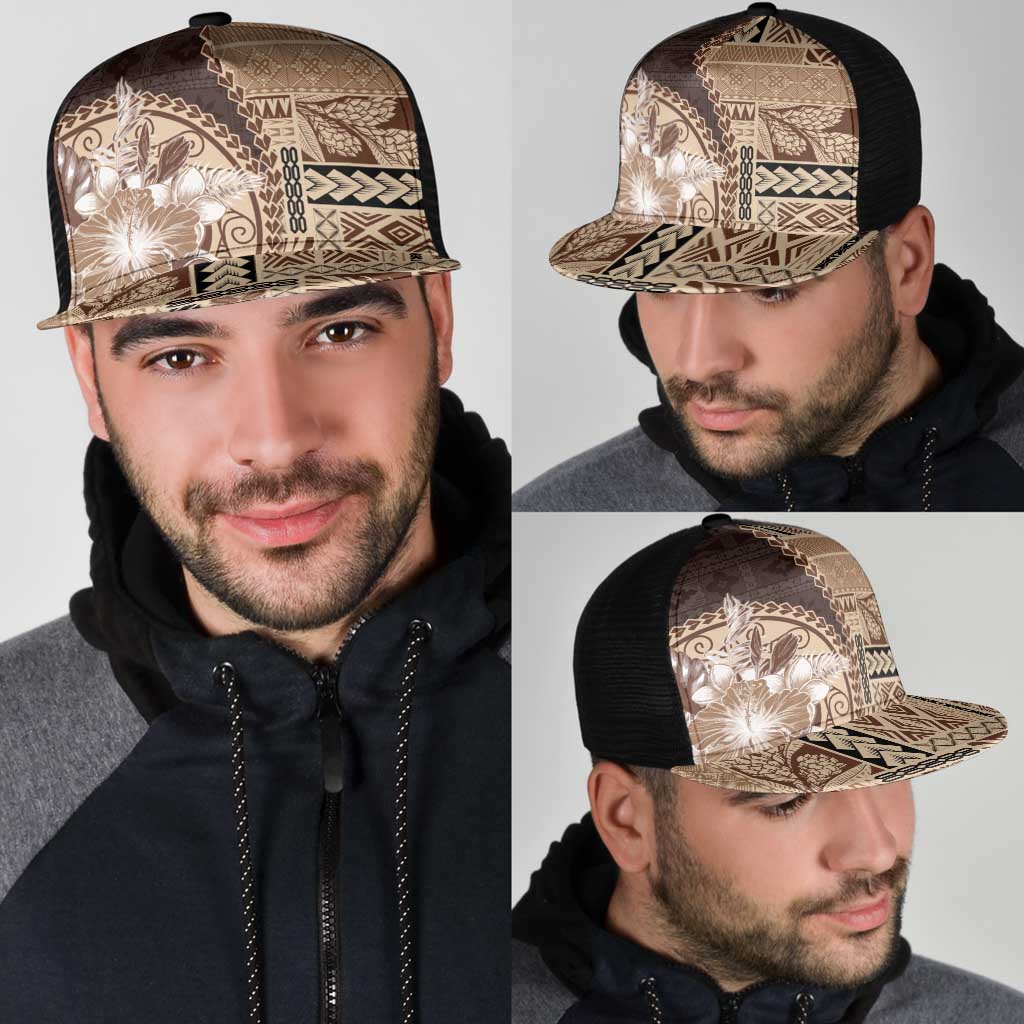 Samoa Siapo Elegant Mesh Trucker Cap Hibiscus Chocolate Brown Motifs - Polynesian Pride