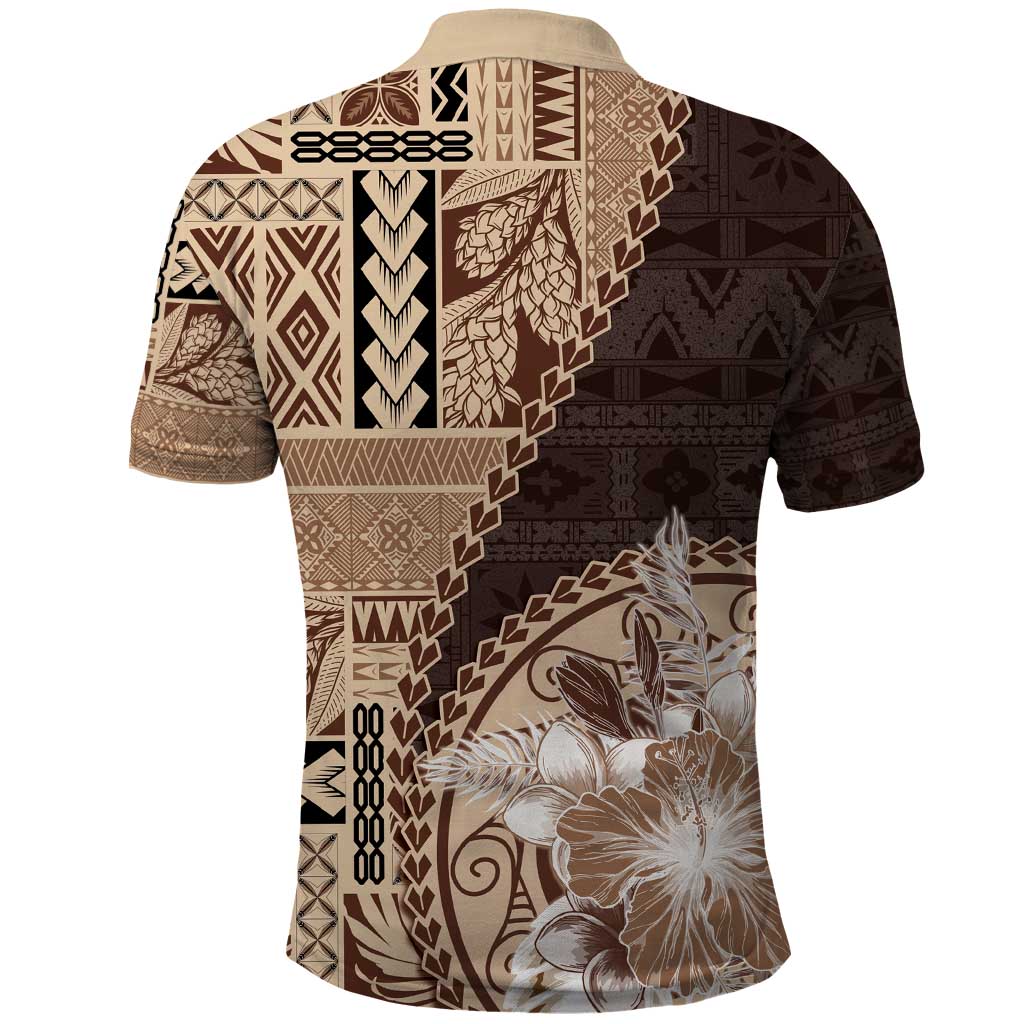 Samoa Siapo Elegant Polo Shirt Hibiscus Chocolate Brown Motifs - Polynesian Pride