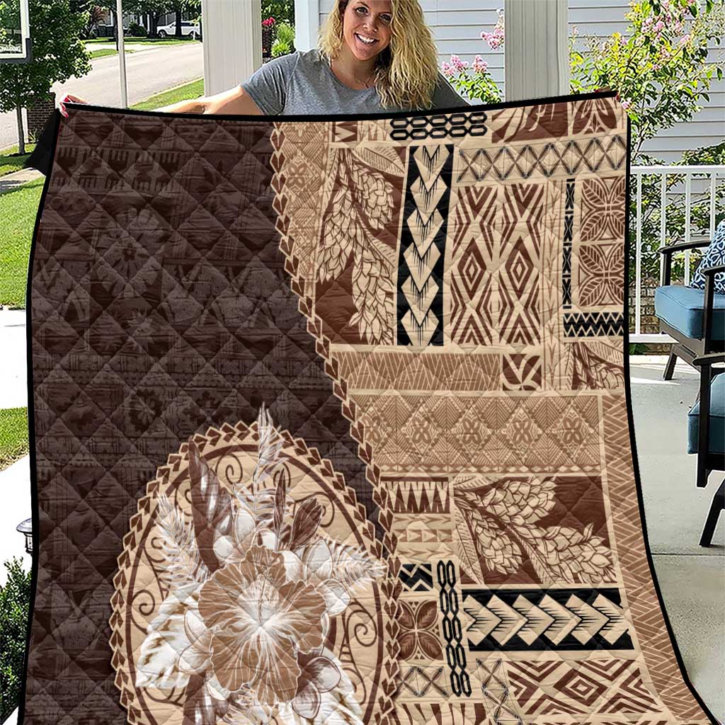 Samoa Siapo Elegant Quilt Hibiscus Chocolate Brown Motifs - Polynesian Pride