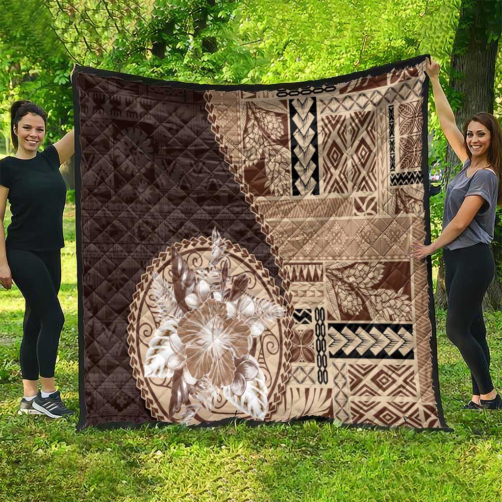 Samoa Siapo Elegant Quilt Hibiscus Chocolate Brown Motifs - Polynesian Pride