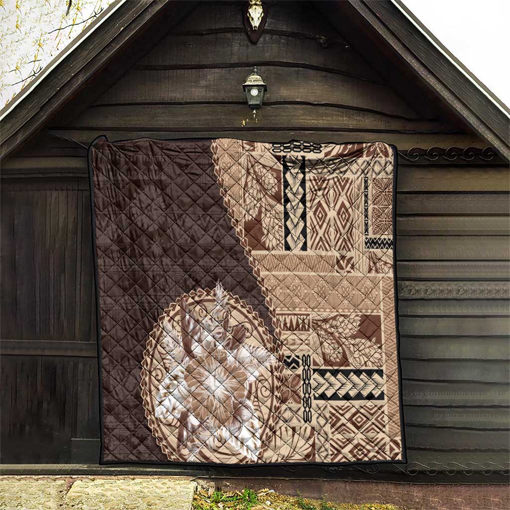 Samoa Siapo Elegant Quilt Hibiscus Chocolate Brown Motifs - Polynesian Pride