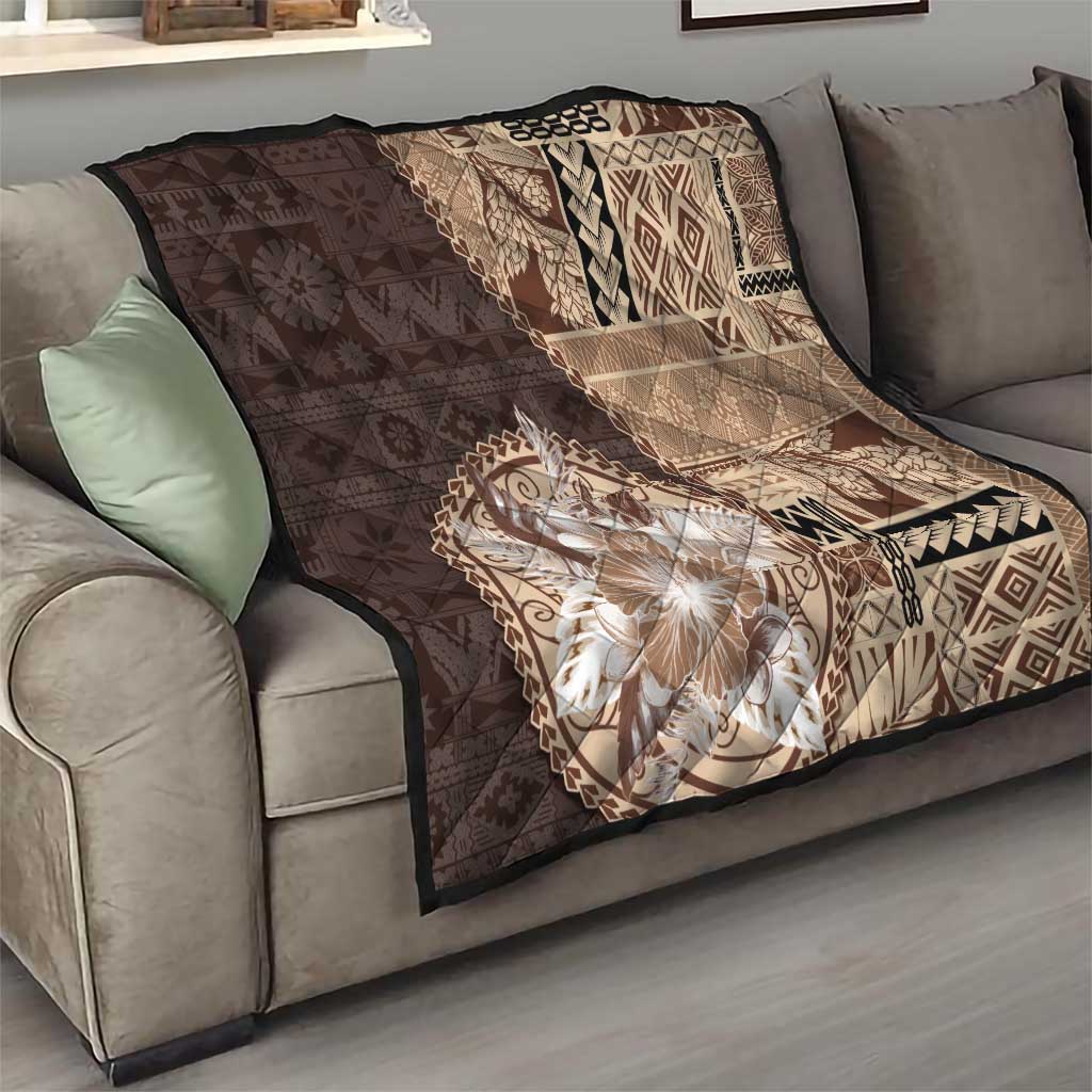 Samoa Siapo Elegant Quilt Hibiscus Chocolate Brown Motifs - Polynesian Pride
