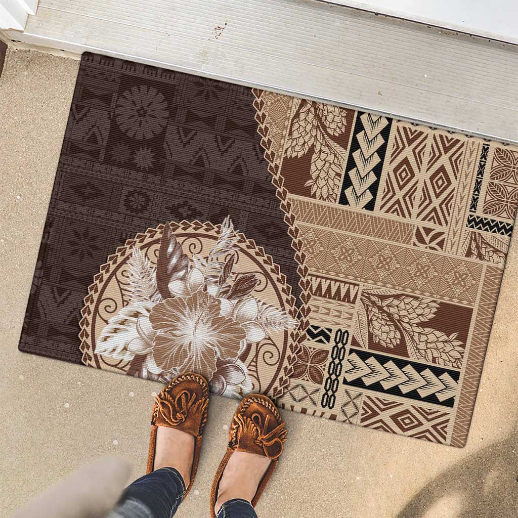 Samoa Siapo Elegant Rubber Doormat Hibiscus Chocolate Brown Motifs - Polynesian Pride