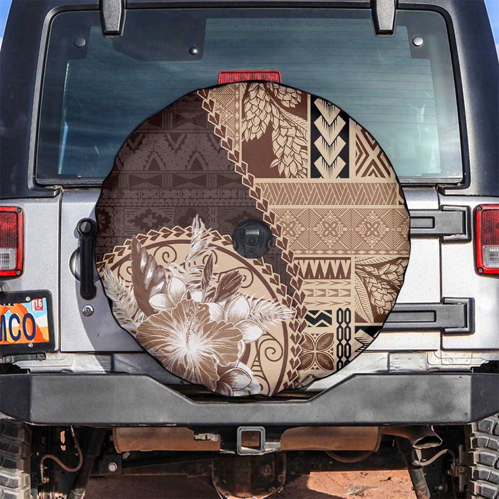 Samoa Siapo Elegant Spare Tire Cover Hibiscus Chocolate Brown Motifs - Polynesian Pride