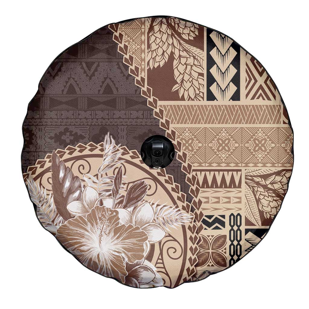 Samoa Siapo Elegant Spare Tire Cover Hibiscus Chocolate Brown Motifs - Polynesian Pride