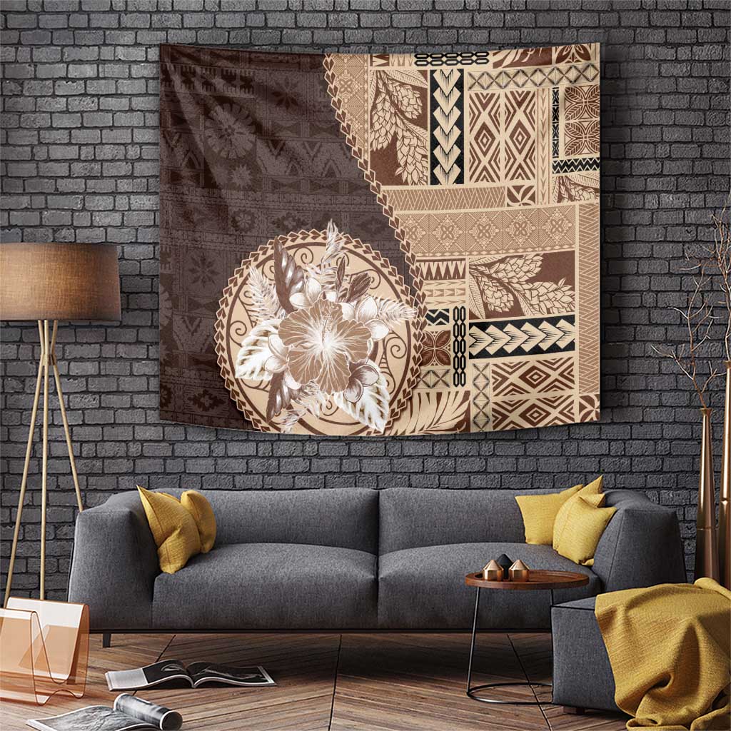 Samoa Siapo Elegant Tapestry Hibiscus Chocolate Brown Motifs - Polynesian Pride