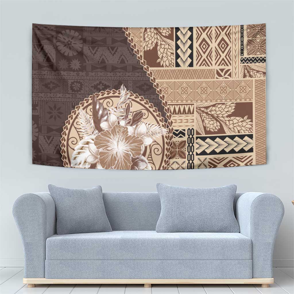 Samoa Siapo Elegant Tapestry Hibiscus Chocolate Brown Motifs - Polynesian Pride