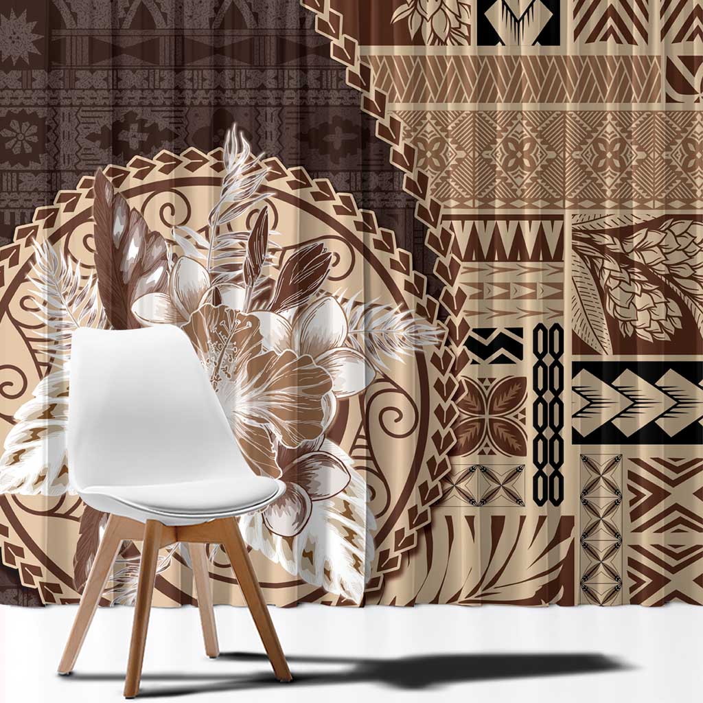 Samoa Siapo Elegant Window Curtain Hibiscus Chocolate Brown Motifs - Polynesian Pride