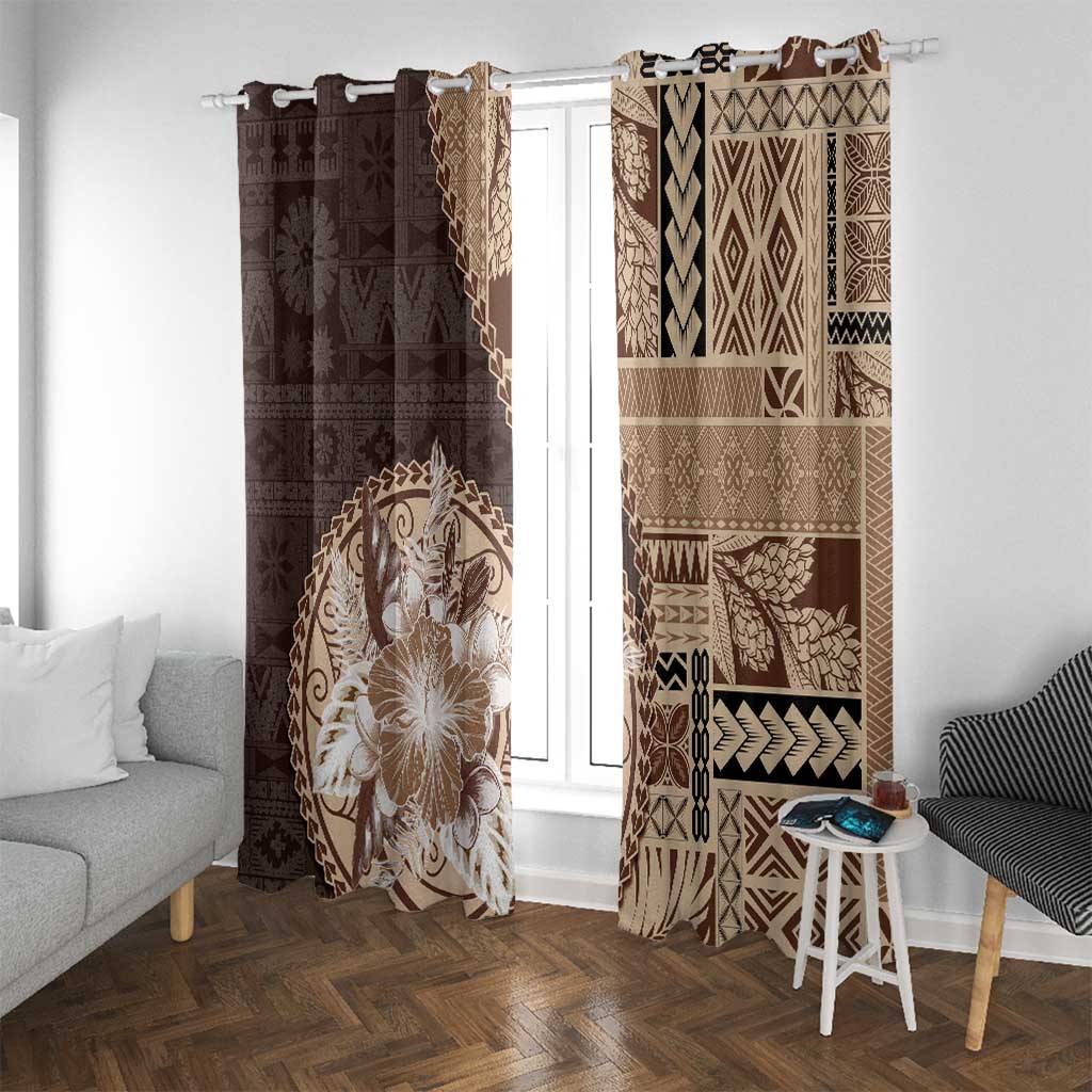 Samoa Siapo Elegant Window Curtain Hibiscus Chocolate Brown Motifs - Polynesian Pride