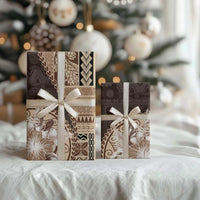 Samoa Siapo Elegant Wrapping Paper Hibiscus Chocolate Brown Motifs - Polynesian Pride